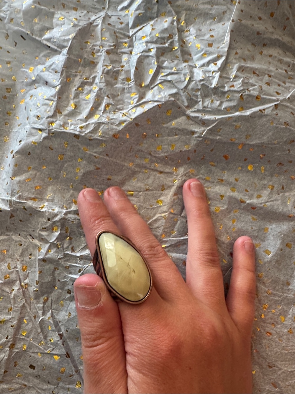 Teardrop Beige Stone Statement Ring for Women